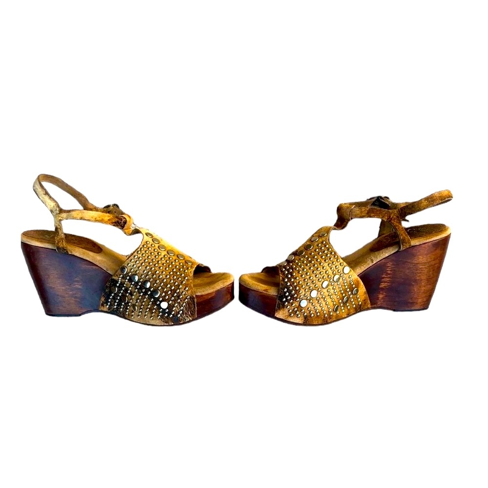 Calleen Cordero Brown and Tan Tie Dye Leather  Studded Platforms - Picture 5 of 14